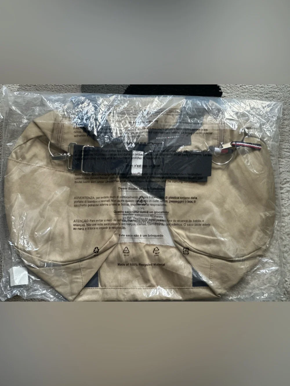 Tommy Hilfiger Beige Canvas Duffel with Navy Accents - Picture 2 of 2